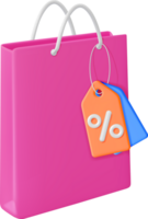 3D Shopping Bag with Price Tag and Percent Sign png