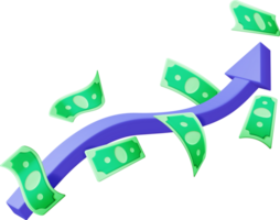 3D Growth Stock Chart Arrow with Dollars png