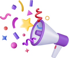 3D Megaphone with Colorful Confetti. png