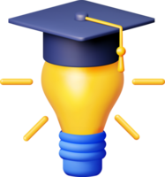 3D Light Idea Bulb with Graduation Cap png