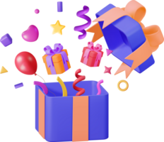 3D Open Gift Box With Falling Confetti png