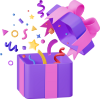 3d ouvert cadeau boîte avec chute confettis png