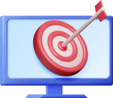 3D Target with Arrow in Center on Computer Screen png