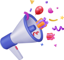 3D Megaphone with Colorful Confetti. png