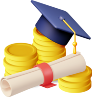 3D Graduation Cap and Diploma with Cash Money png