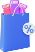 3D Shopping Bag with Percent and Discount Coupon png