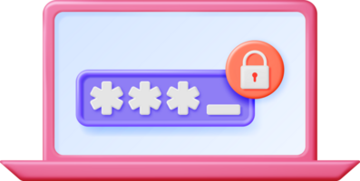 3d computador portátil com escudo trava e senha em tela png