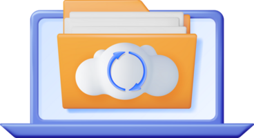 3D Folder in Clouds with File Sync Icon png