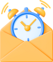 3D Mail Envelope with Clock Notification Message png