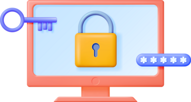 3D Computer with Shield Lock and Password png