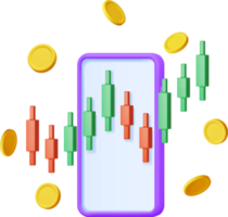 3D Growth Stock Diagram on Mobile Phone png