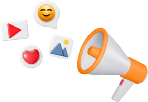 3D Megaphone with Flying Social Media Icons png