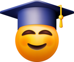 3d contento sonriente emoticon en graduado gorra png