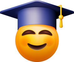 3D Happy Smiling Emoticon in Graduate Cap png