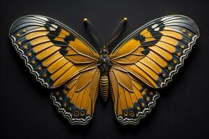 AI generated Beautiful butterfly isolated on black background. Top view. Flat lay. generative ai photo