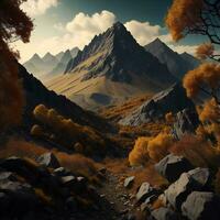 AI generated Beautiful autumn landscape in the mountains. generative ai photo