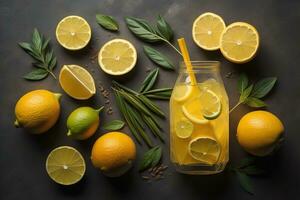 AI generated Glass of lemonade with fresh lemons. ai generative photo