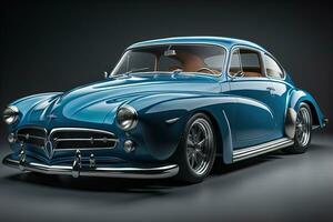 AI generated Classic blue old american car on black background. generative ai photo