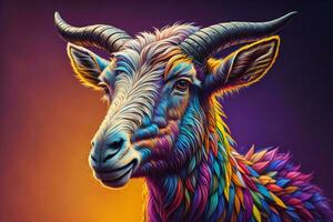 AI generated Portrait of a goat with horns on a colored background. ai generated photo