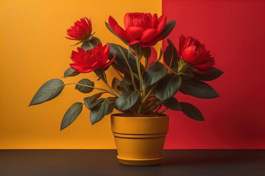 ai generado flores en un maceta en un sólido color antecedentes. ai generativo foto