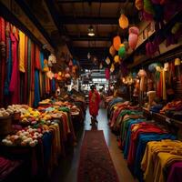 AI generated Buddhist monk walking in the old market in Bangkok, generative ai photo