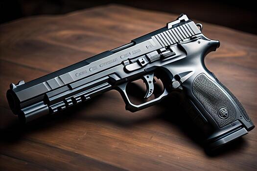 ai generado semiautomático pistola en un sólido color antecedentes. de cerca. ai generativo foto