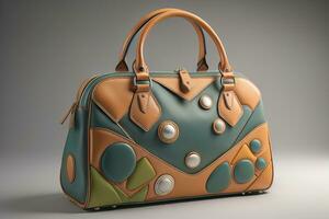 AI generated Leather women's handbag on a solid color background. ai generative photo