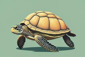 ai generado ilustración de un Tortuga en un verde antecedentes en dibujos animados estilo. ai generativo foto