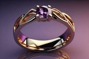 AI generated Wedding ring with diamonds on a solid color background. Jewelry. ai generative photo