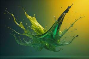 AI generated Splash of green liquid on a yellow background. ai generated photo