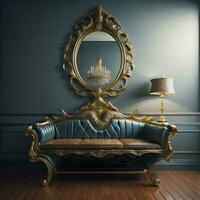 AI generated Classic sofa in classic interior with mirror. generative ai photo