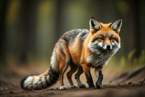 ai generado rojo zorro, vulpes vulpes en el bosque. generativo ai foto