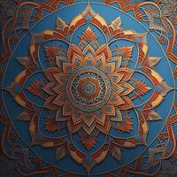 AI generated mandala with floral pattern on blue background. generative ai photo