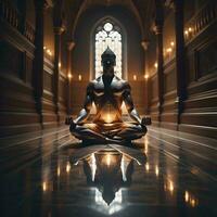 AI generated Buddha meditating in lotus position. generative ai photo