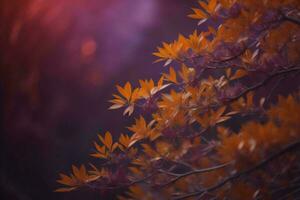 AI generated Colorful autumn leaves on the tree in the forest. Selective focus. generative ai photo