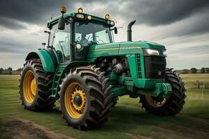 AI generated Agricultural tractor in the field. Tractor on the field. generative ai photo