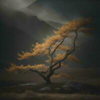 AI generated Larch tree in the autumn forest. generative ai photo