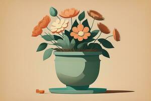 AI generated Flowerpot with daisies. Vector illustration in retro style. ai generative photo