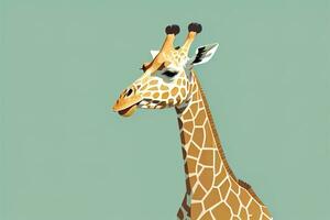 AI generated Giraffe isolated on green background. Cartoon style. Vector illustration. ai generative photo