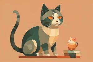 AI generated Cute cat sitting on the floor. Vector illustration in retro style. ai generative photo