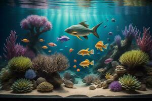 AI generated Underwater world with corals and tropical fish. Underwater world. generative ai photo