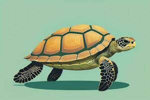 ai generado ilustración de un Tortuga en un verde antecedentes en dibujos animados estilo. ai generativo foto