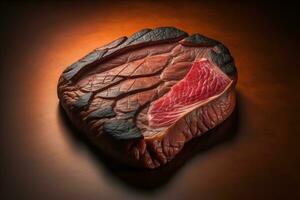 AI generated Raw beef sirloin steak with ingredients for cooking on wooden background. ai generative photo