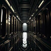 AI generated Spaceship corridor. Futuristic interior. generative ai photo