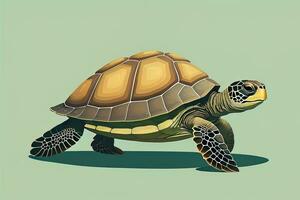 AI generated illustration of a turtle on a green background in cartoon style. ai generative photo