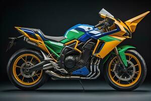 AI generated Modern powerful sports motorcycle on a colorful background. ai generative photo