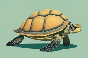 ai generado ilustración de un Tortuga en un verde antecedentes en dibujos animados estilo. ai generativo foto