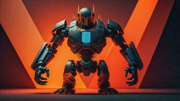 AI generated a robot in a studio with orange background. generative ai photo