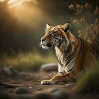 AI generated Siberian Tiger in the nature habitat. Wildlife scene from nature. generative ai photo