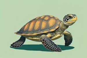 ai generado ilustración de un Tortuga en un verde antecedentes en dibujos animados estilo. ai generativo foto